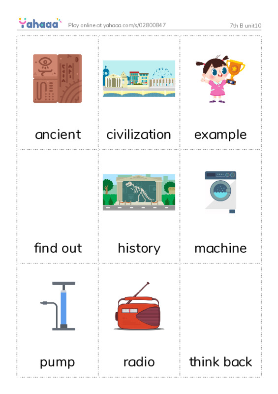 Picture flashcards worksheet for 7th B unit10