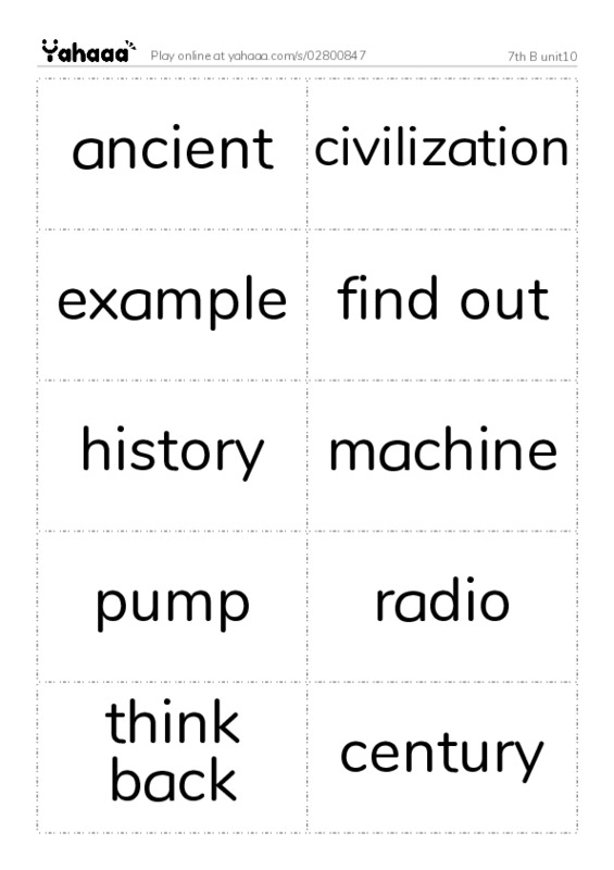 Word flashcards worksheet for 7th B unit10
