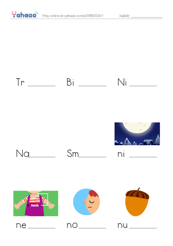 Finish the word worksheet for Triangles and Stars, Big N, Nick and 20 more