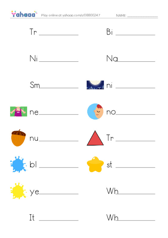 Write the word rows worksheet for Triangles and Stars, Big N, Nick and 20 more