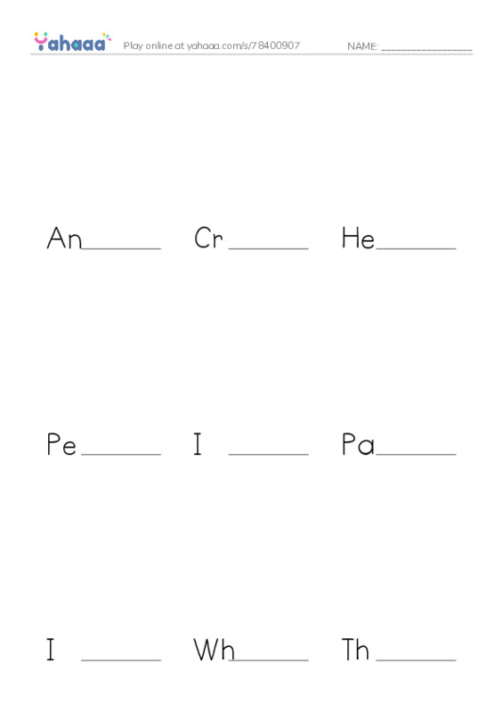 Finish the word worksheet for Anna’s drawing, crayon, pencil and 3 more