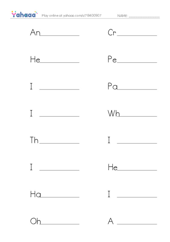 Write the word rows worksheet for Anna’s drawing, crayon, pencil and 3 more