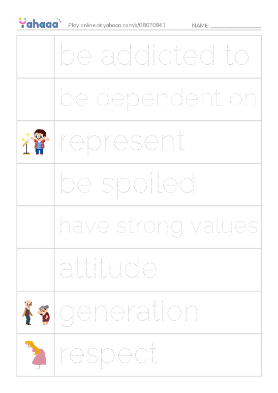 Picture and word rows worksheet for vocabulary 1
