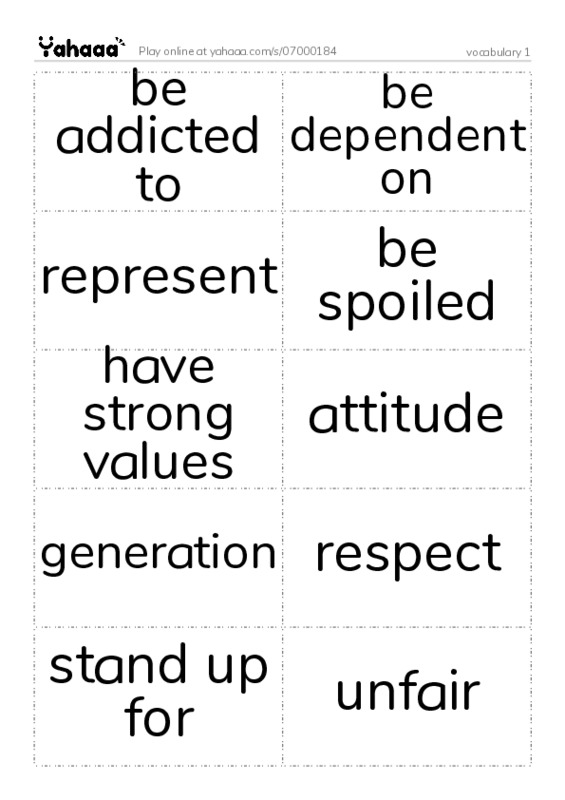 Word flashcards worksheet for vocabulary 1