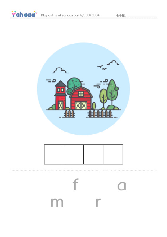 Letter scramble puzzle worksheet for farm, dog, pig and 6 more