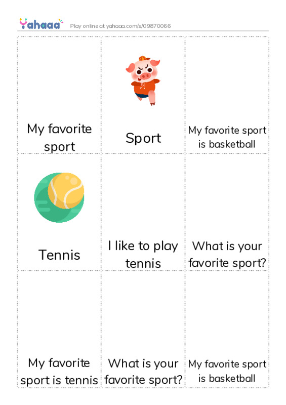 Picture flashcards worksheet for My favorite sport, Sport, My favorite sport is basketball and 10 more