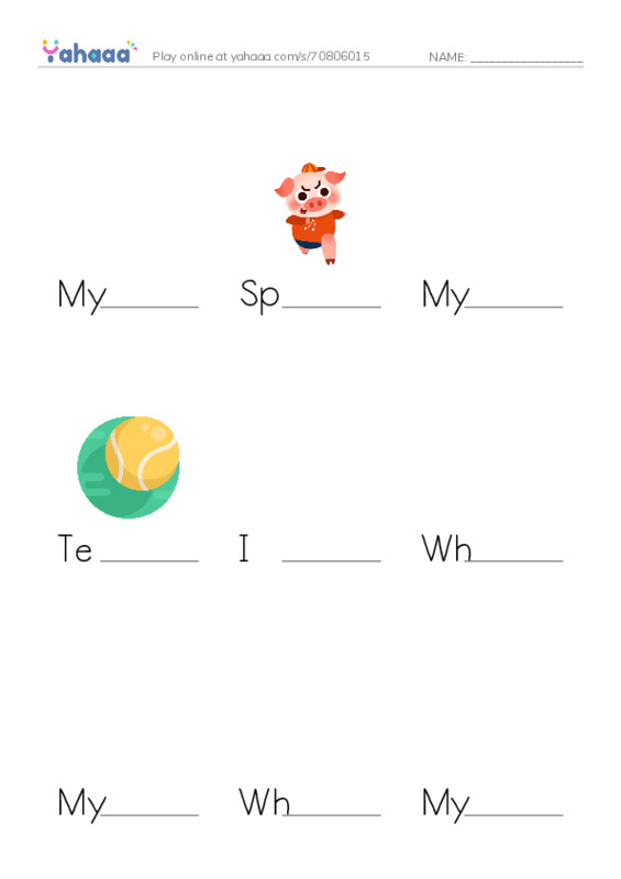 Finish the word worksheet for My favorite sport, Sport, My favorite sport is basketball and 10 more