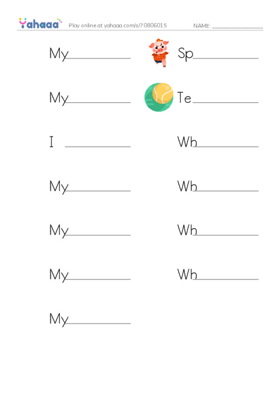 Write the word rows worksheet for My favorite sport, Sport, My favorite sport is basketball and 10 more