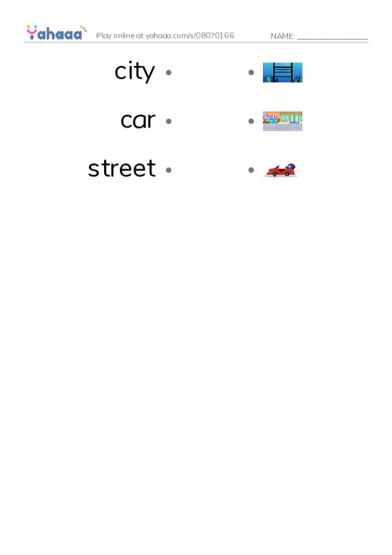 Draw a line to match worksheet for city, car, street