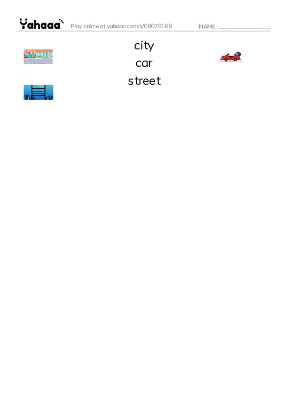 Match both sides worksheet for city, car, street