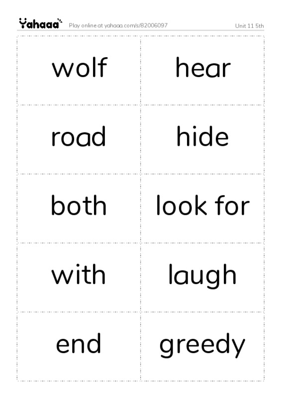 Word flashcards worksheet for Unit 11 5th