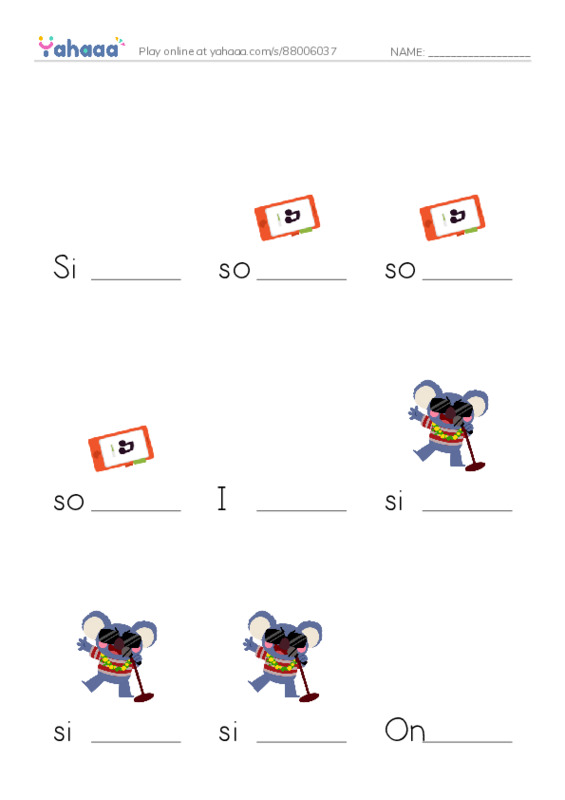 Finish the word worksheet for Sing Songs, song, song and 10 more