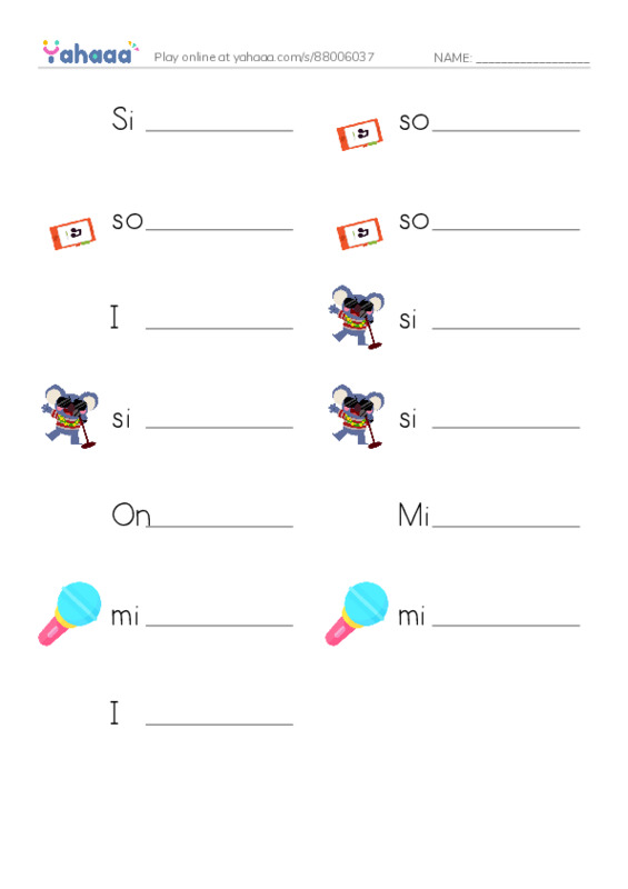 Write the word rows worksheet for Sing Songs, song, song and 10 more