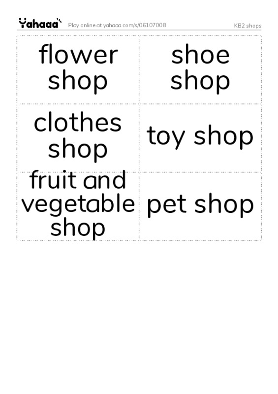 Word flashcards worksheet for KB2 shops