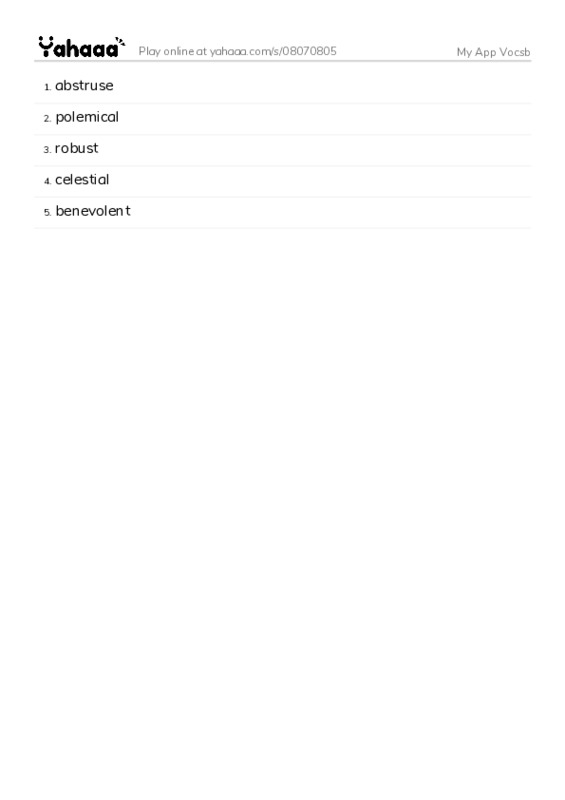 Word list with meanings worksheet for My App Vocab
