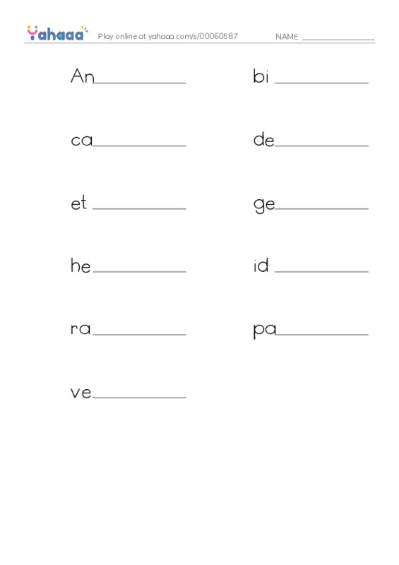 Write the word rows worksheet for Studies