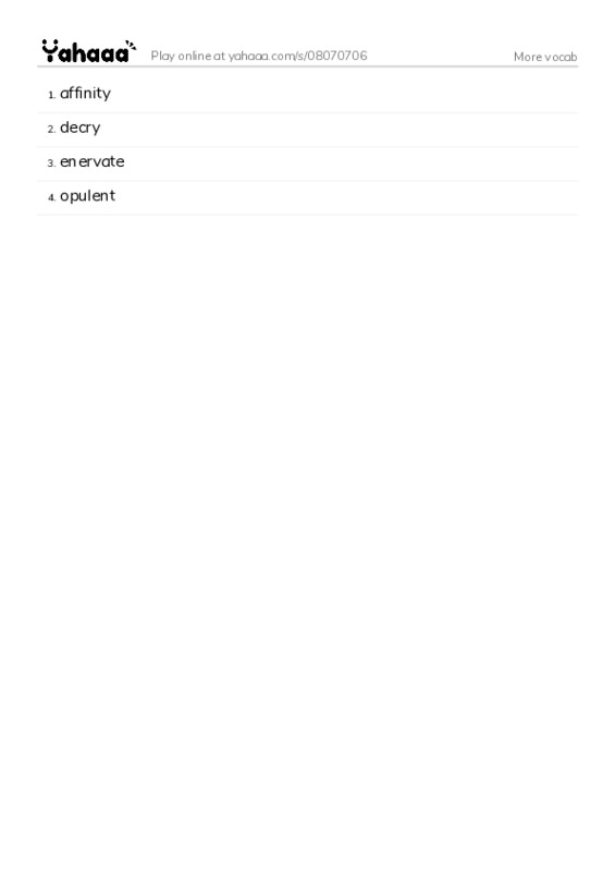 Word list with meanings worksheet for More vocab