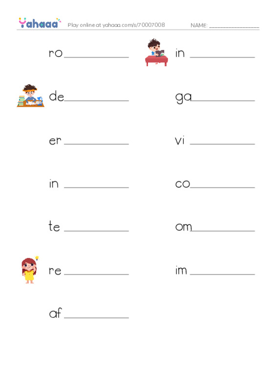 Write the word rows worksheet for His Vocab and mine