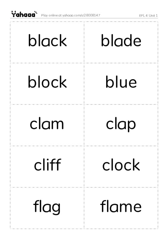 Word flashcards worksheet for EFL 4 Unit 1