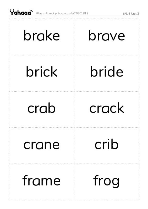 Word flashcards worksheet for EFL 4 Unit 2