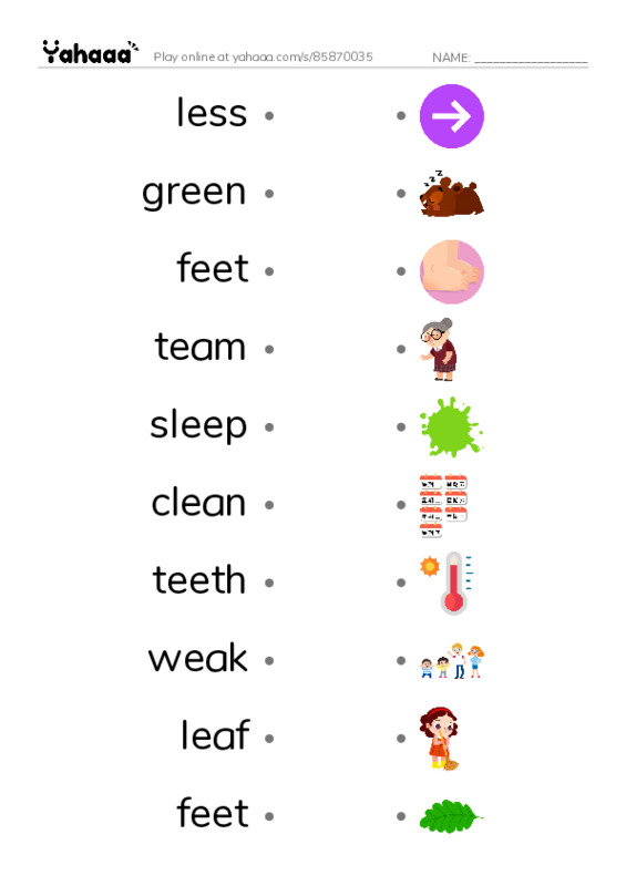 Draw a line to match worksheet for Liddiard WTW Sort 16