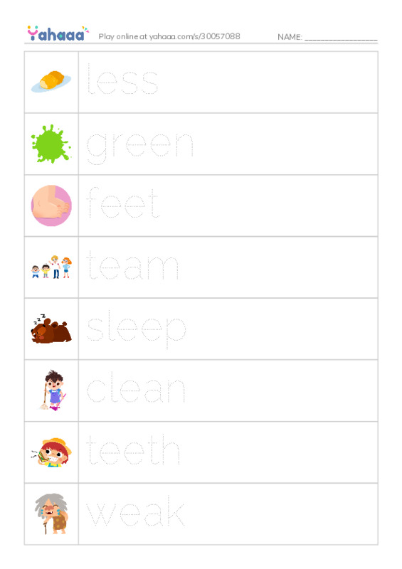 Picture and word rows worksheet for Liddiard WTW Sort 16
