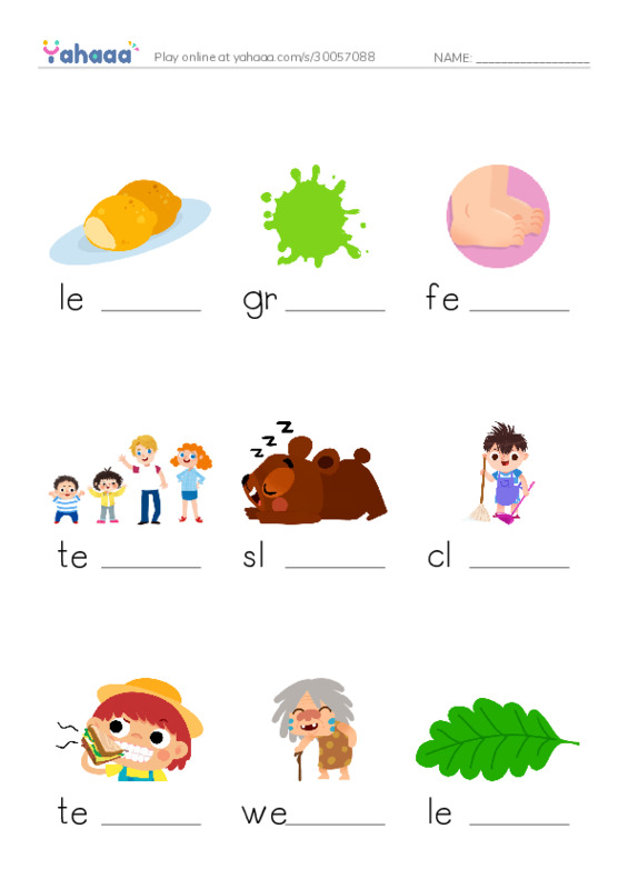 Finish the word worksheet for Liddiard WTW Sort 16