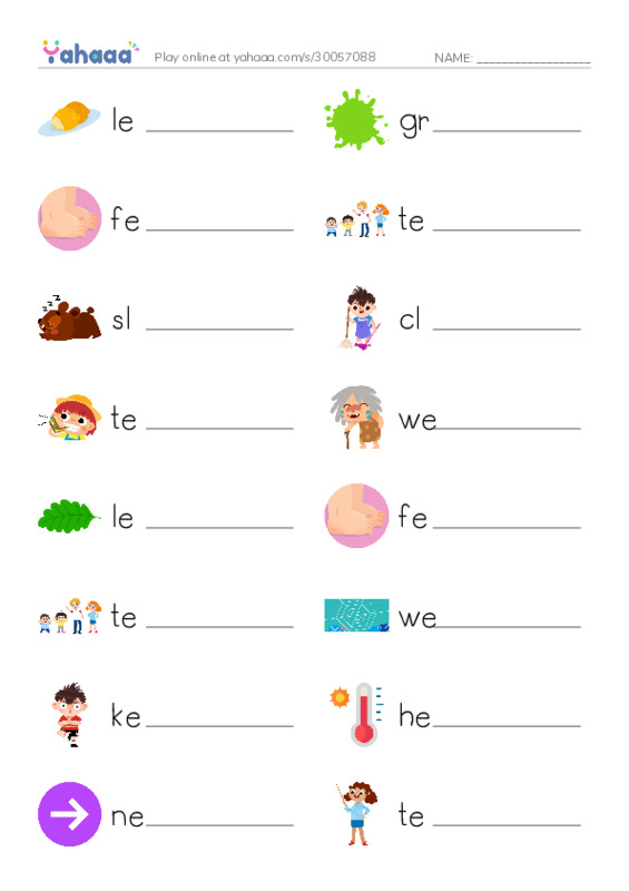 Write the word rows worksheet for Liddiard WTW Sort 16