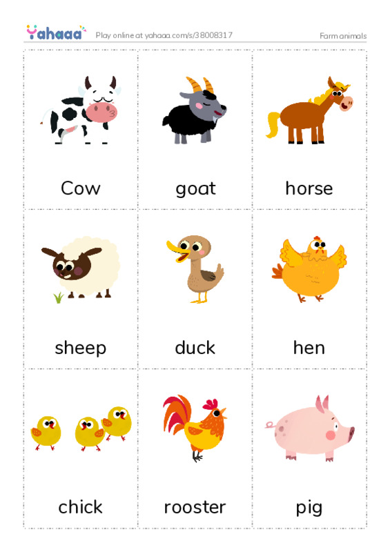 Picture flashcards worksheet for Farm animals