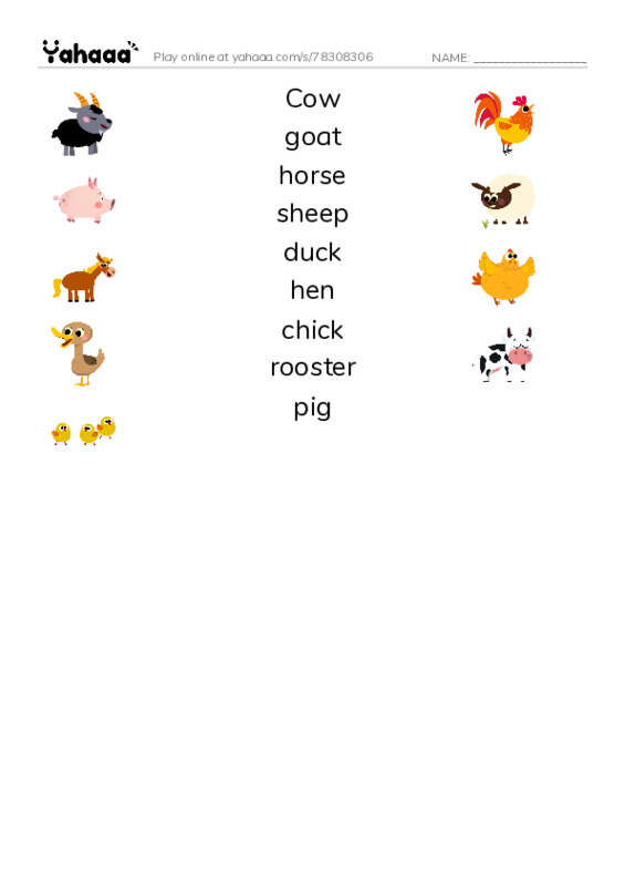 Match both sides worksheet for Farm animals