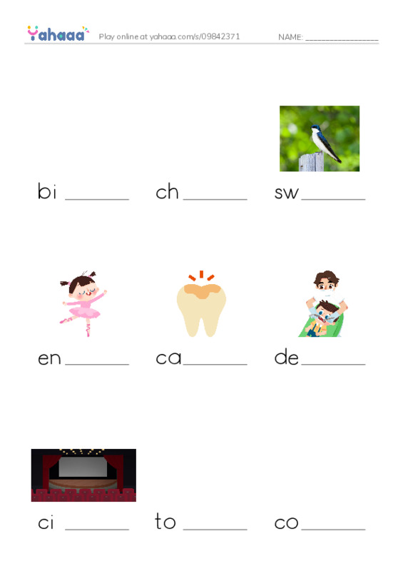 Finish the word worksheet for Saturday