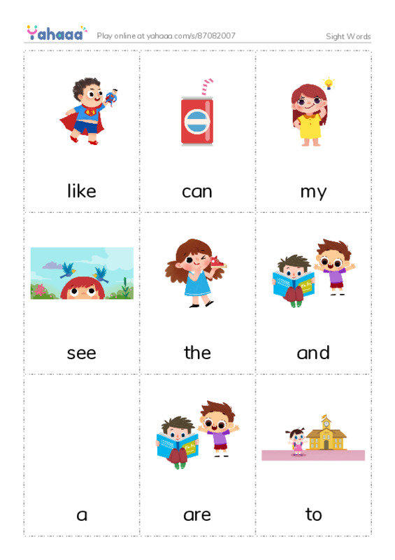 Picture flashcards worksheet for Sight Words