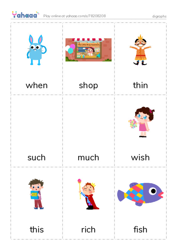 Picture flashcards worksheet for digraphs