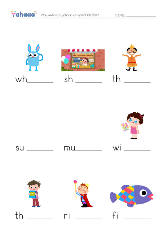 Finish the word worksheet for digraphs