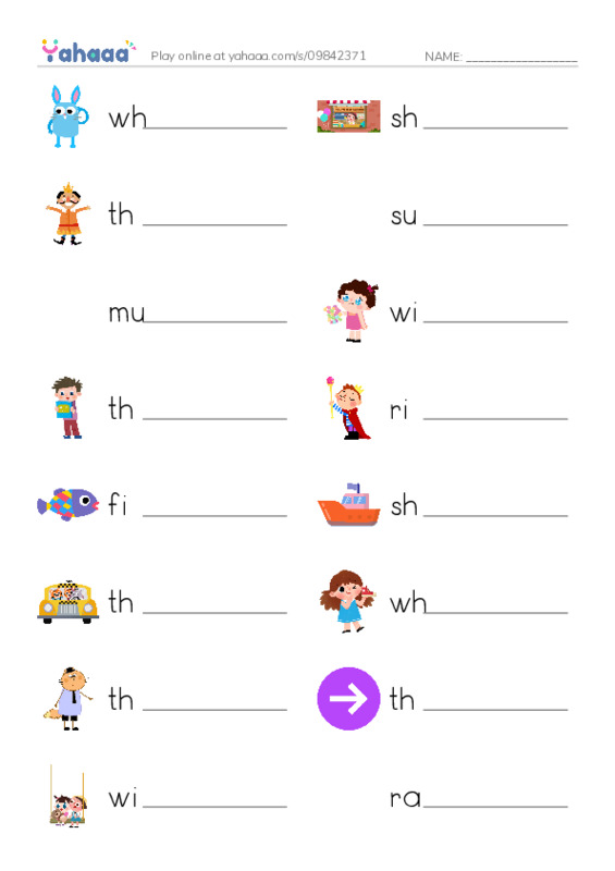 Write the word rows worksheet for digraphs