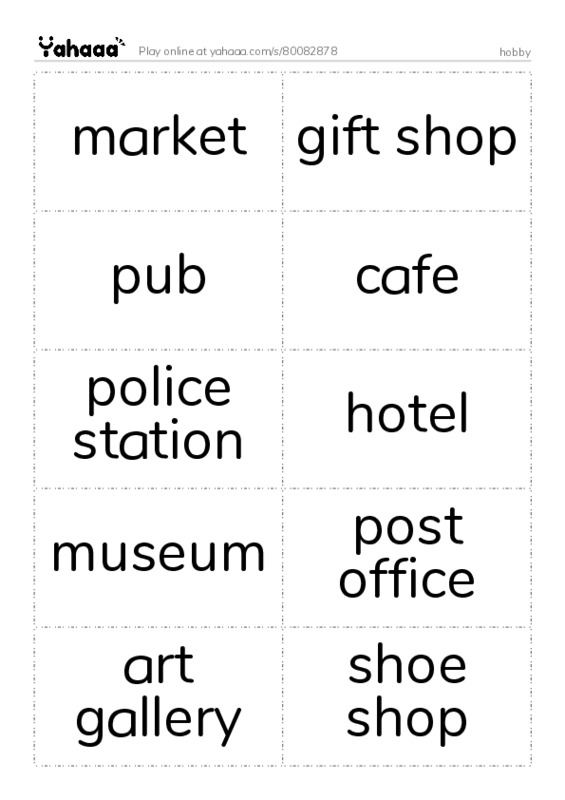 Word flashcards worksheet for hobby