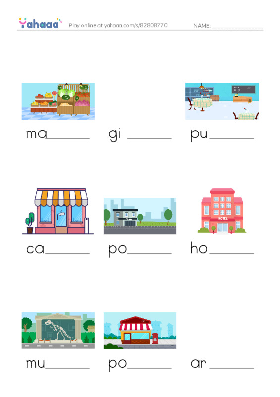 Finish the word worksheet for hobby