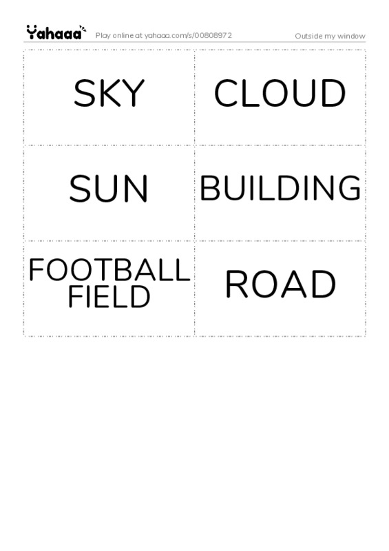 Word flashcards worksheet for Outside my window