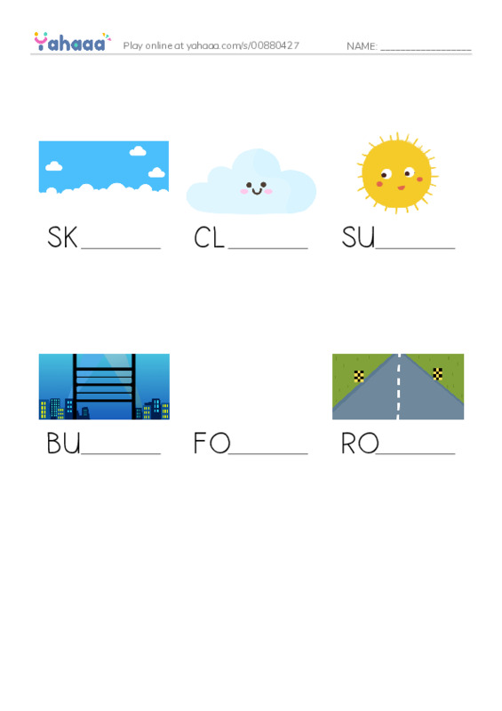 Finish the word worksheet for Outside my window