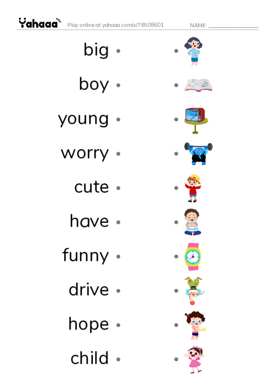 Draw a line to match worksheet for 1000 words unit 1