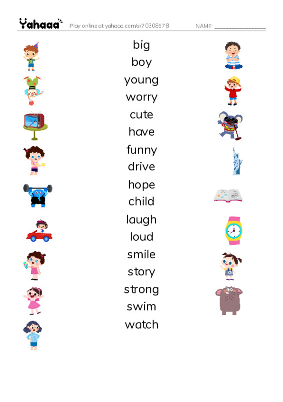 Match both sides worksheet for 1000 words unit 1