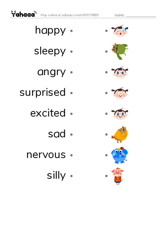 Draw a line to match worksheet for Emotions