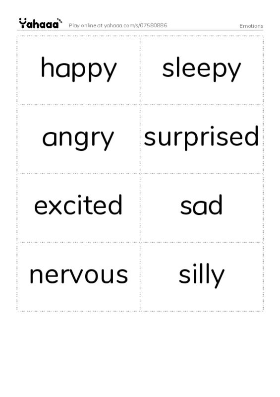 Word flashcards worksheet for Emotions