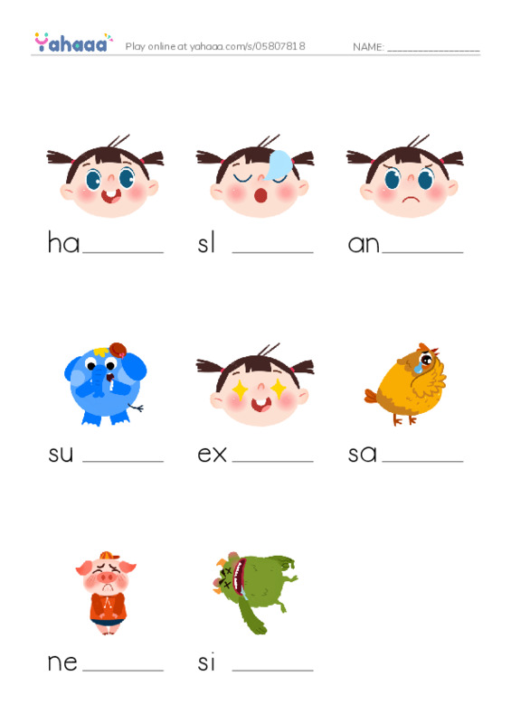 Finish the word worksheet for Emotions