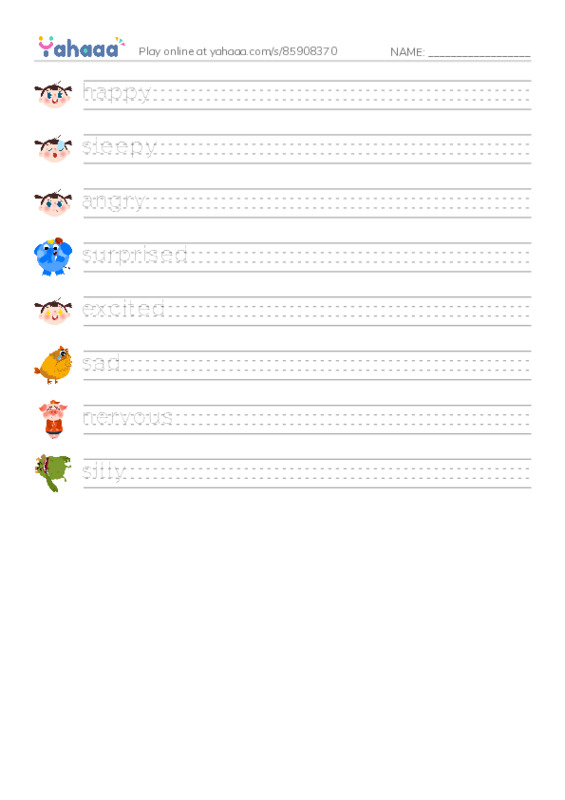 Handwriting lines worksheet for Emotions