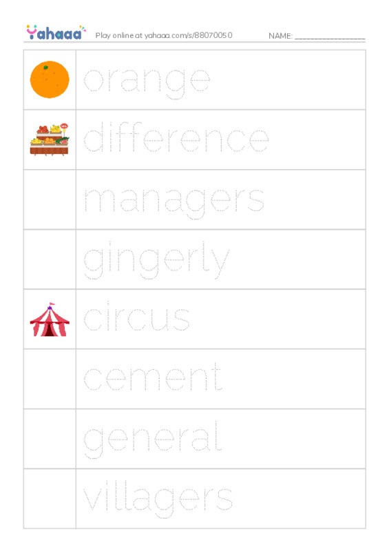 Picture and word rows worksheet for Peyton's Challenge Words