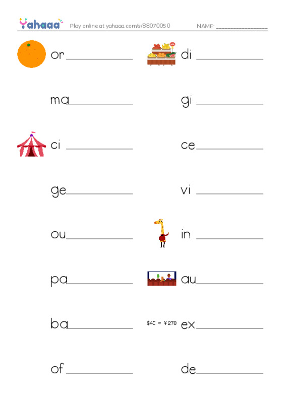 Write the word rows worksheet for Peyton's Challenge Words