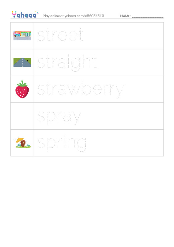 Picture and word rows worksheet for G3t2