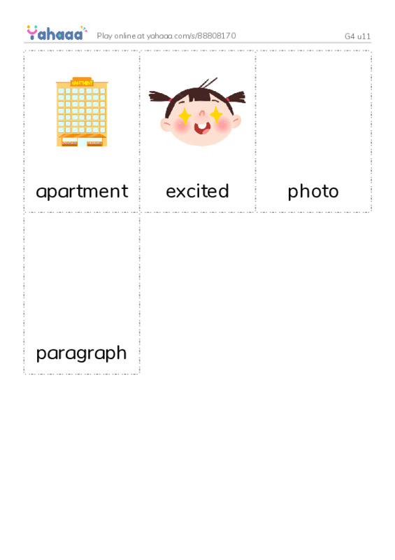 Picture flashcards worksheet for G4 u11
