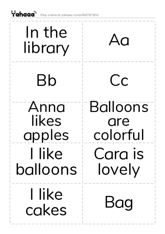 Word flashcards worksheet for In the library, Aa, Bb and 10 more